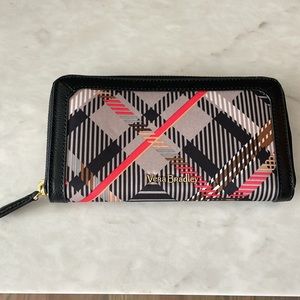 Vera Bradley leather & plaid fabric billfold EUC